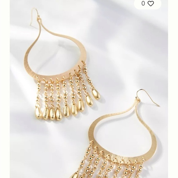 Anthropologie Beaded Tear Drop Gold Earrings - Picture 1 of 3